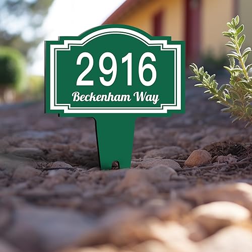 Miniatura 3 de Placa de señal de dirección personalizada con montaje en el césped, placa de metal con número de casa, números de dirección de casa modernos para