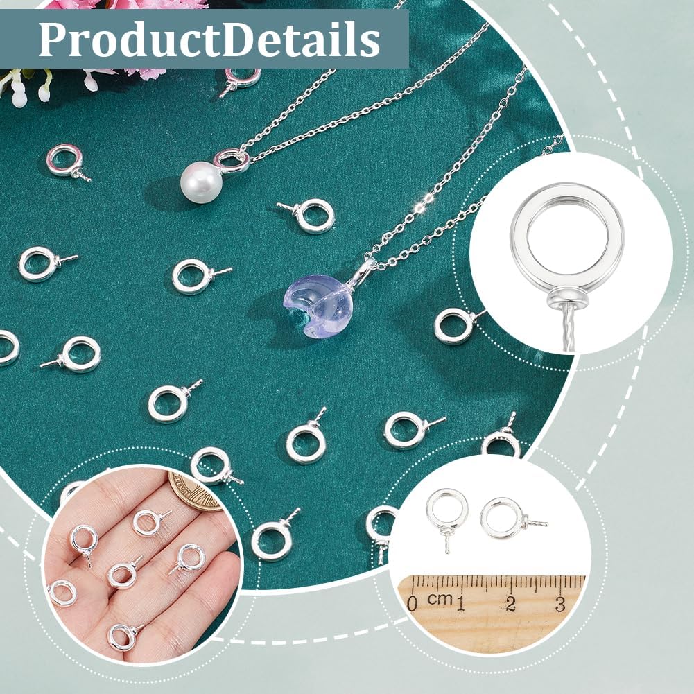 Beebeecraft 30Pcs Screw Eye Pin Peg Bails 925 Sterling Silver Plated