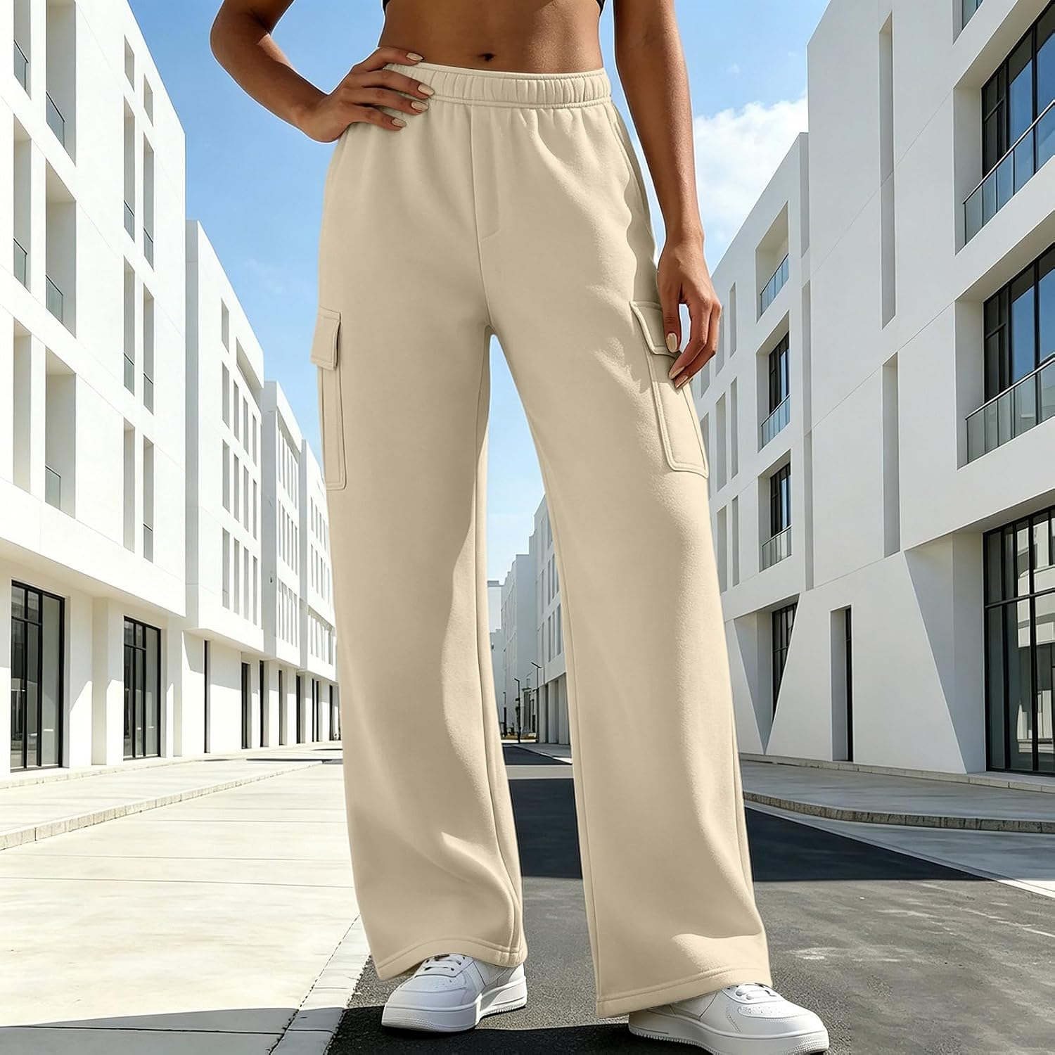 Women's Baggy Sweatpants Wide Leg Elastic High Waist Cargo Pants | Athletic Casual Loose Fit Trousers with Pockets Soft Comfy Pants Fall Winter Solid Color Daily Streetwear