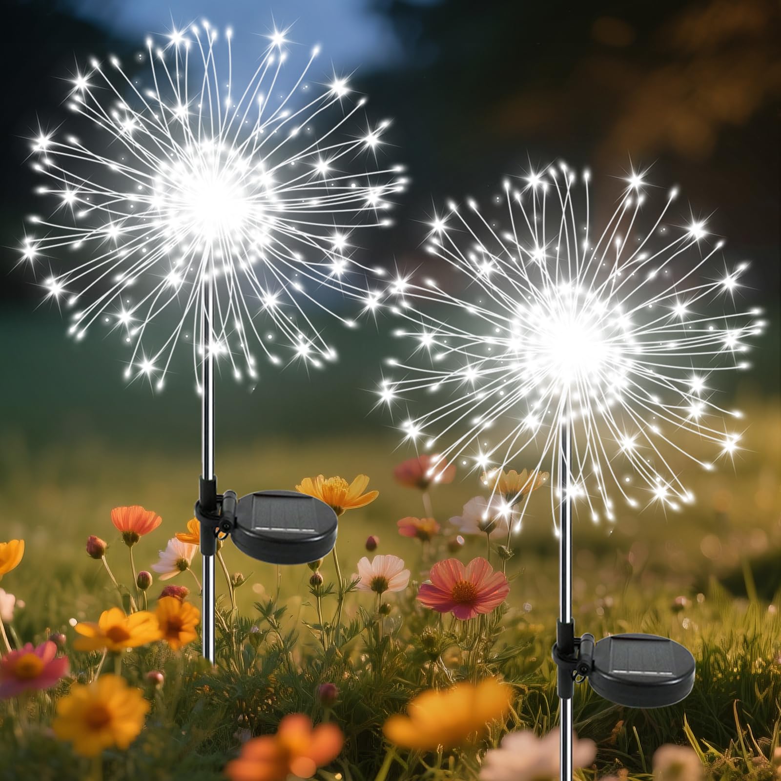 Luci decorative da giardino per esterni, confezione da 2 luci solari da giardino con 120 LED, impermeabili, decorative, per cortile, patio, vialetto, aiuole, feste, matrimoni, colore: bianco