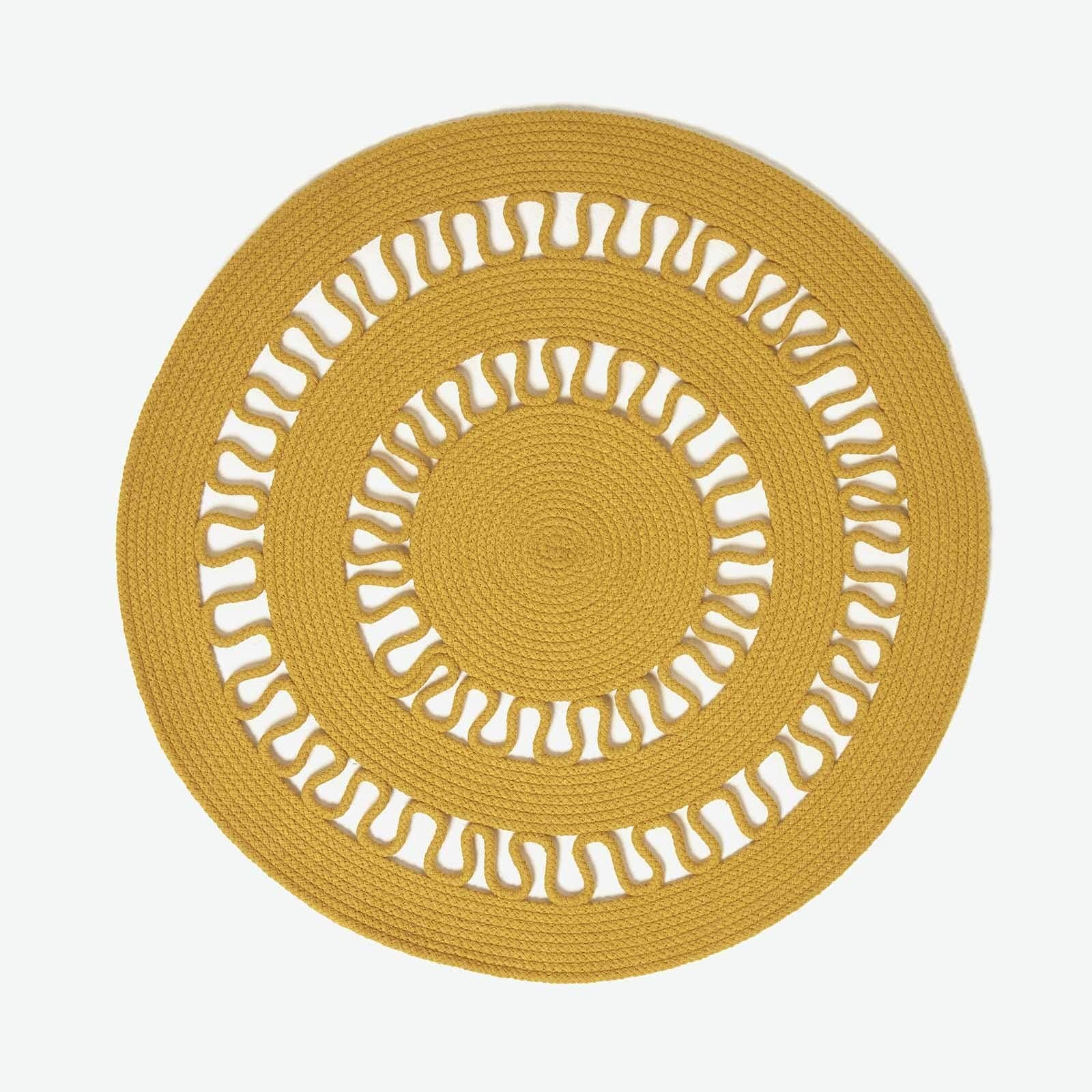 Homescapes Round Rug 90 cm diameter Mustard Cotton/Polyester