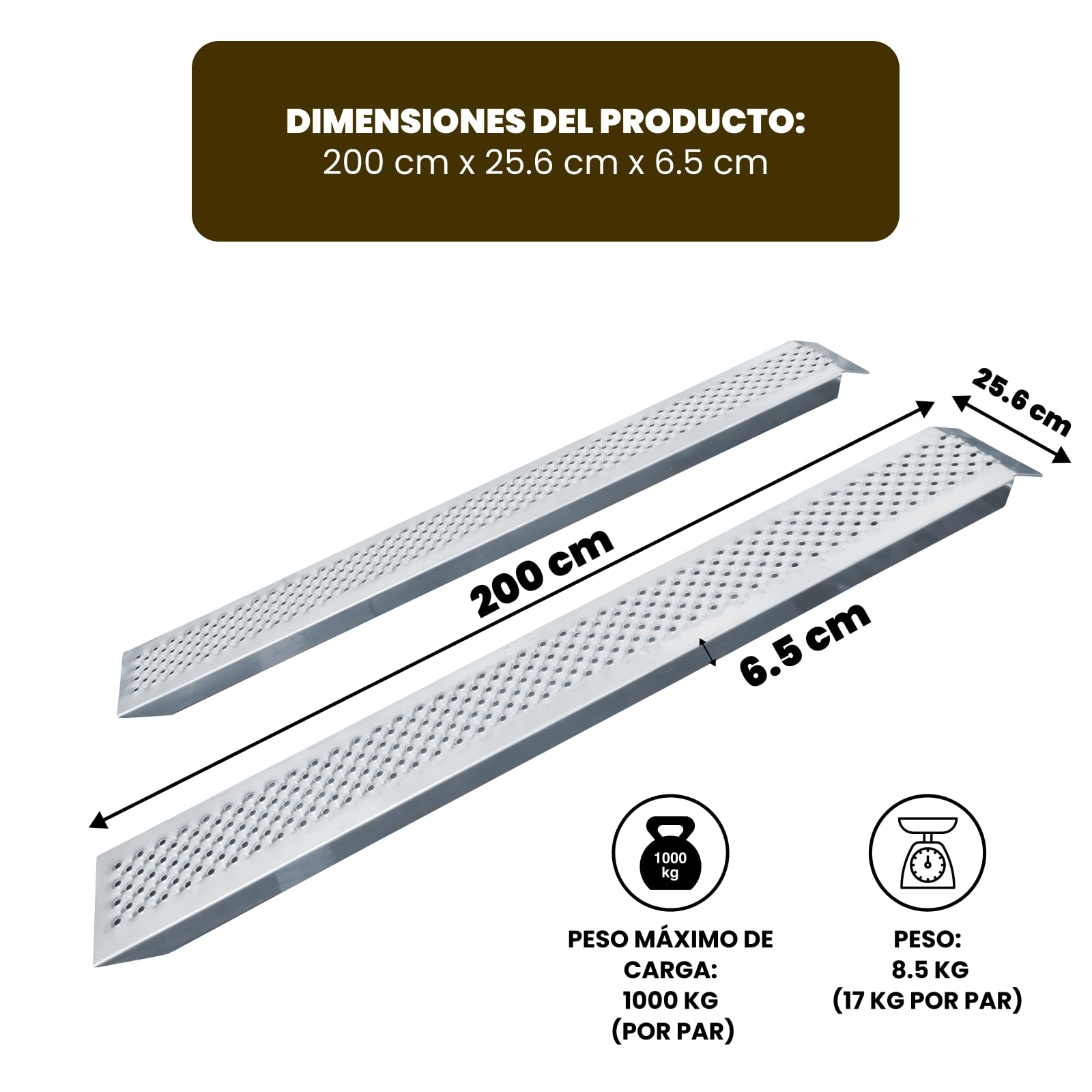 Rampa WORHAN de Carga 200cm Resistente Tractor Motocicleta Remolque Aluminio hasta 1000kg LR7H