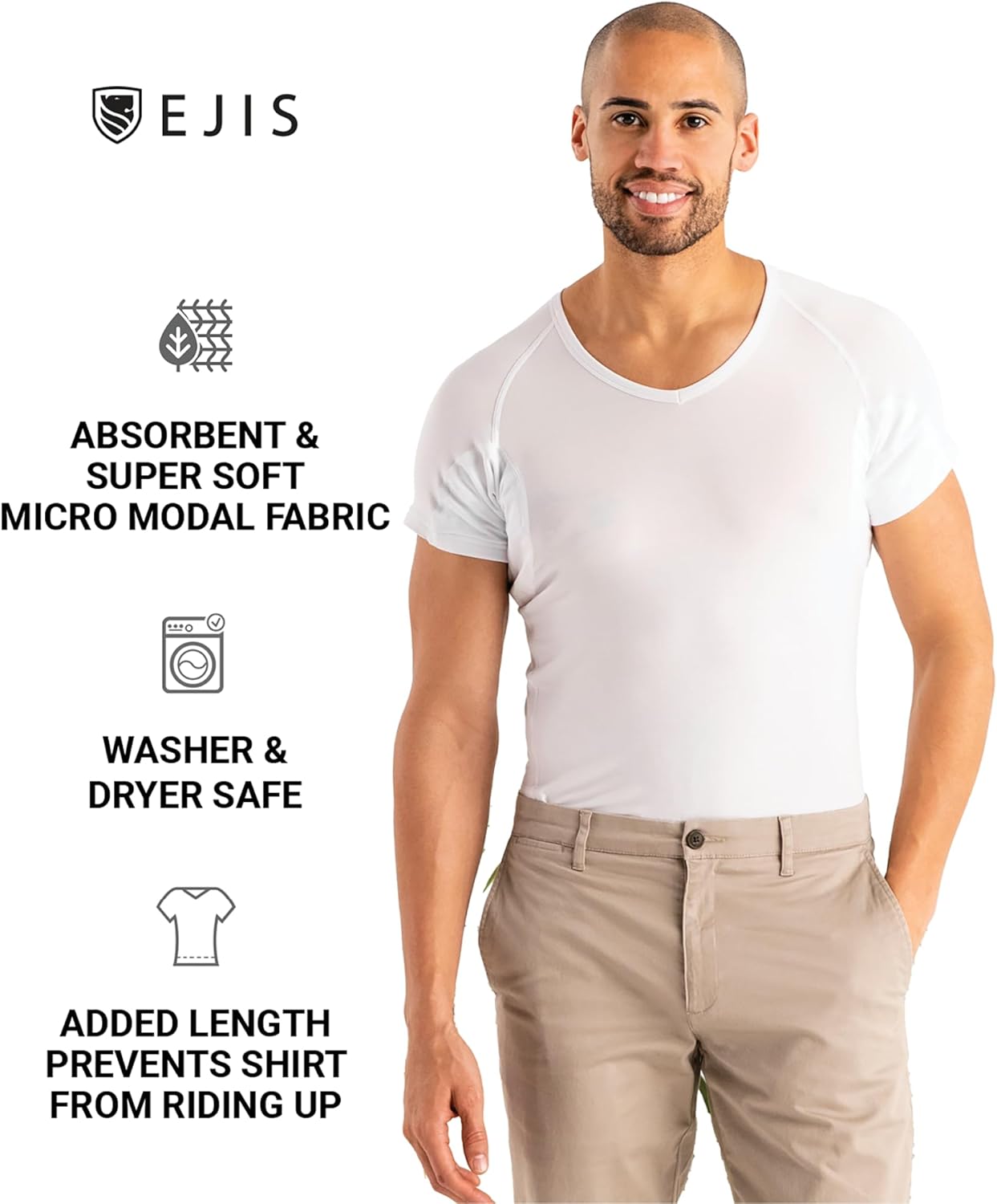 Ejis Sweat Defense Undershirt | V Neck| Underarm Sweat Proof Micro Modal - Image 4