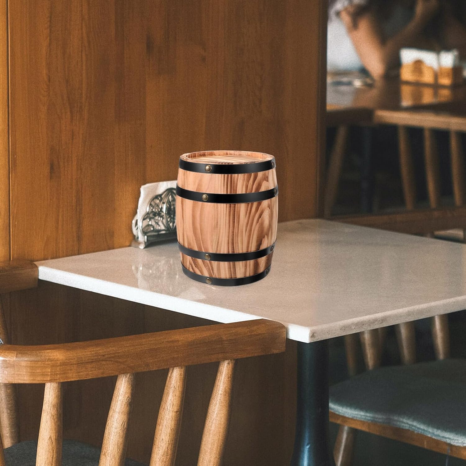 BESTOYARD Wood Barrel Decoration Props Bar Decor Wooden Craft Retro Decor Vintage Style Beer Barrel Wooden Barrel Ornament Red Wine Barrel Small Wooden Barrel Ornament, 20.00X16.00X16.00CM, Coffee