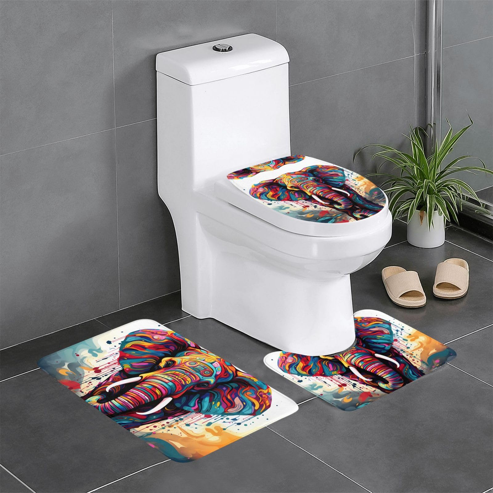 Tapis de bain éléphant contre les sols mouillés et glissants lot de 3