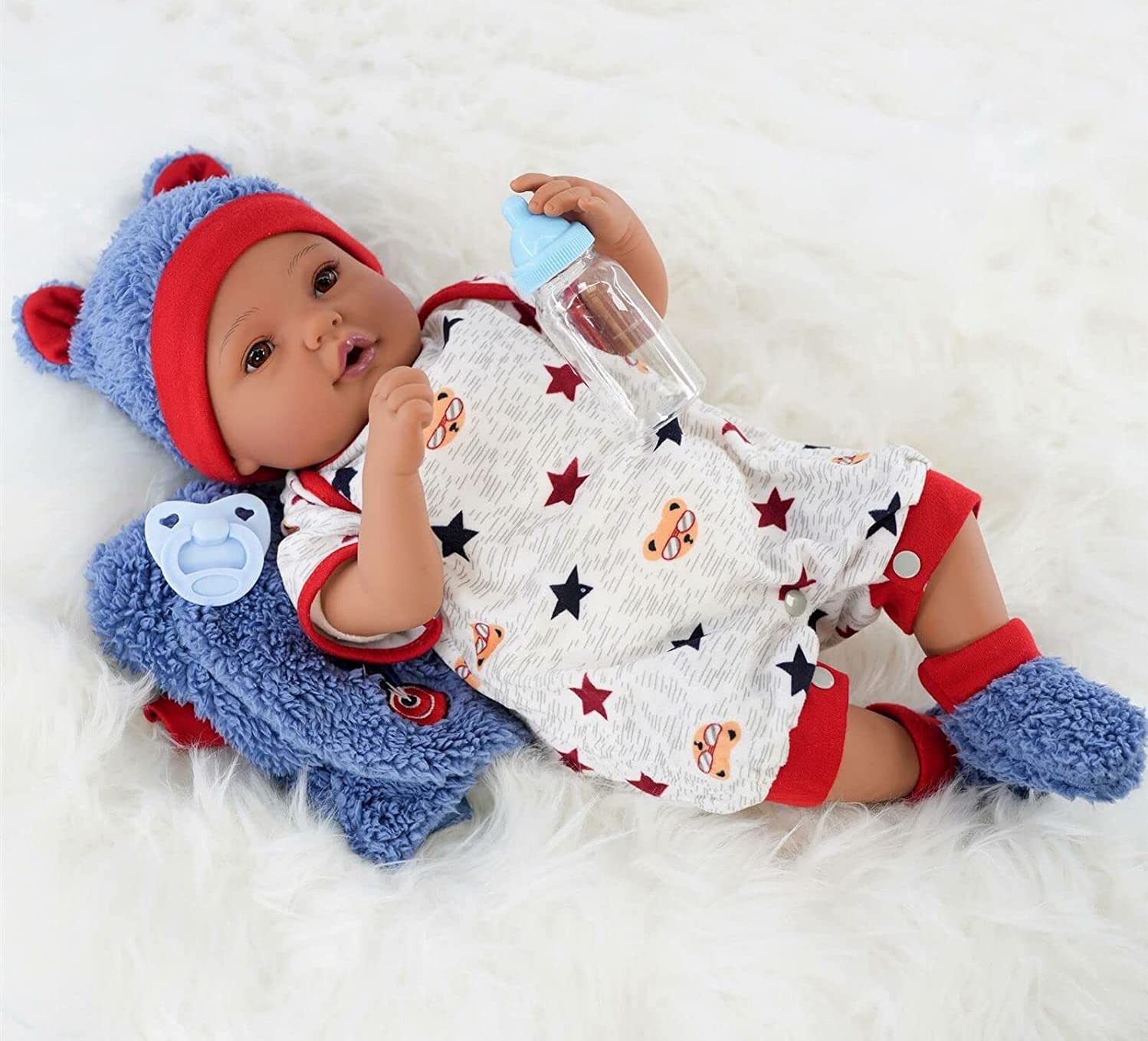 The Magic Toy Shop BiBi Black Ethnic Doll Reborn Doll 20-inch – Realistic Lifelike Baby with Dummy, Birth Certificate & Feeding Bottle, Soft Vinyl & Cloth Body – for Girls, Ages 3+