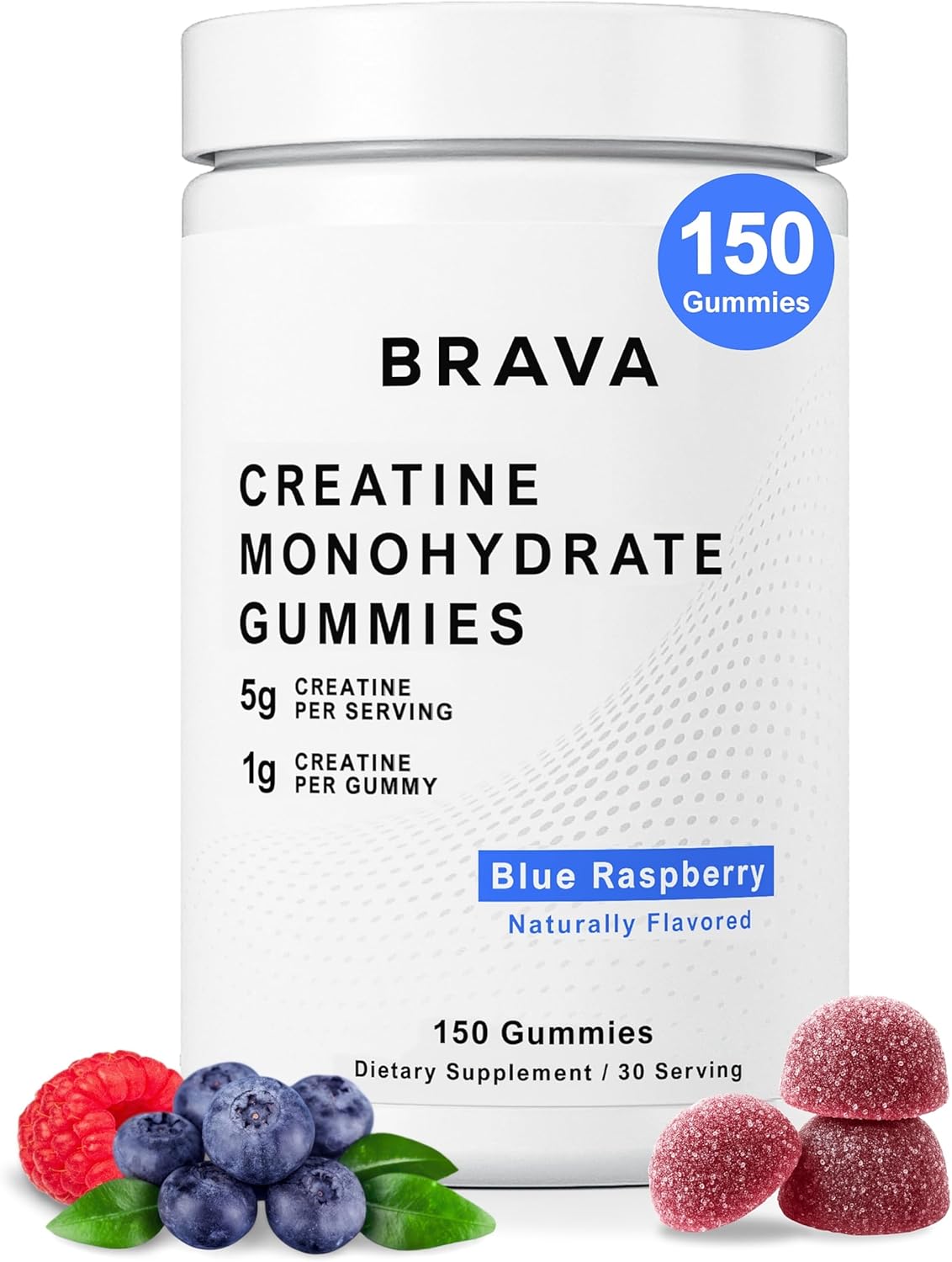 Brava Creatine Gummies | 5g Lab-Verified Creatine Monohydrate Gummies for Men & Women | Every Batch Third-Party Tested | Vegan, Gluten-Free | Blue Raspberry (150 Gummies)