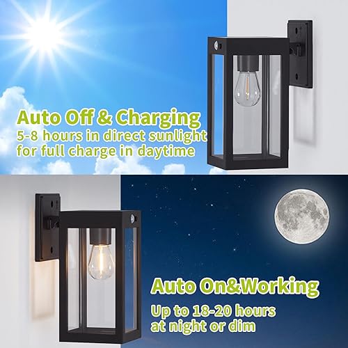 Miniatura 5 de Paquete de 2 luces solares para porche al aire libre, luces solares de pared con 3 modos de iluminación y sensor de movimiento, luces de aplique del