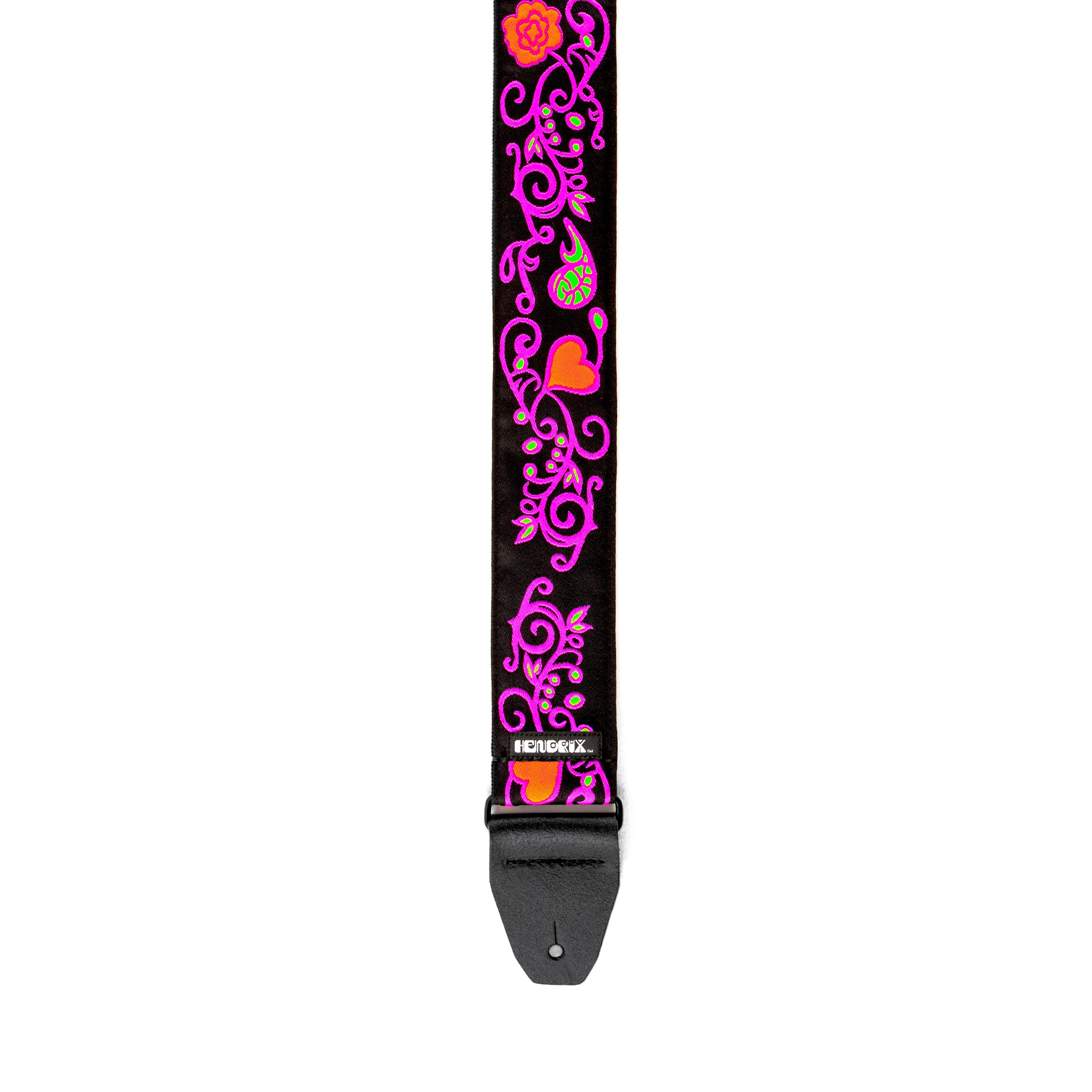 Dunlop Jimi Hendrix Blacklight Monterey Pink Jacquard UV Light Guitar and Bass Strap (JH22), / - Image 2