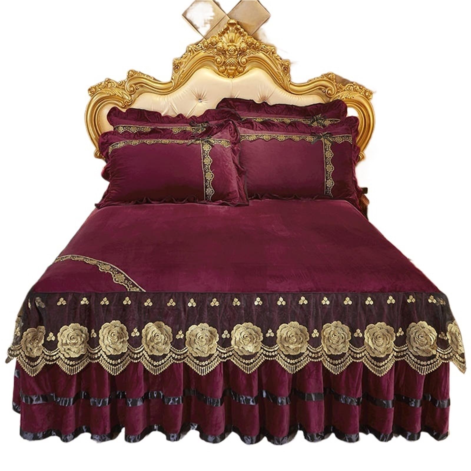Beige Crystal Velvet Lace Embroidered Bedding, Bedspread, Pillowcases, Quilted Mattress Cover, Soft, Home Textile(Color 06,3pcs 180x220cm)