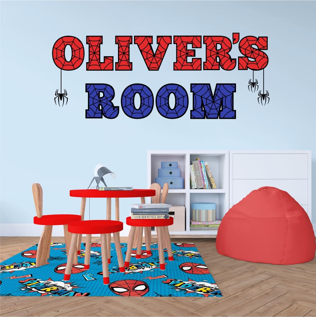 Custom Spider Name Wall Decal – Personalized Superhero Wall Decoration - Spider Wall Stickers for Kids Room - Super Hero Themed Boys Bedroom Decor - Kids Art Mural Vinyl Sticker MC01