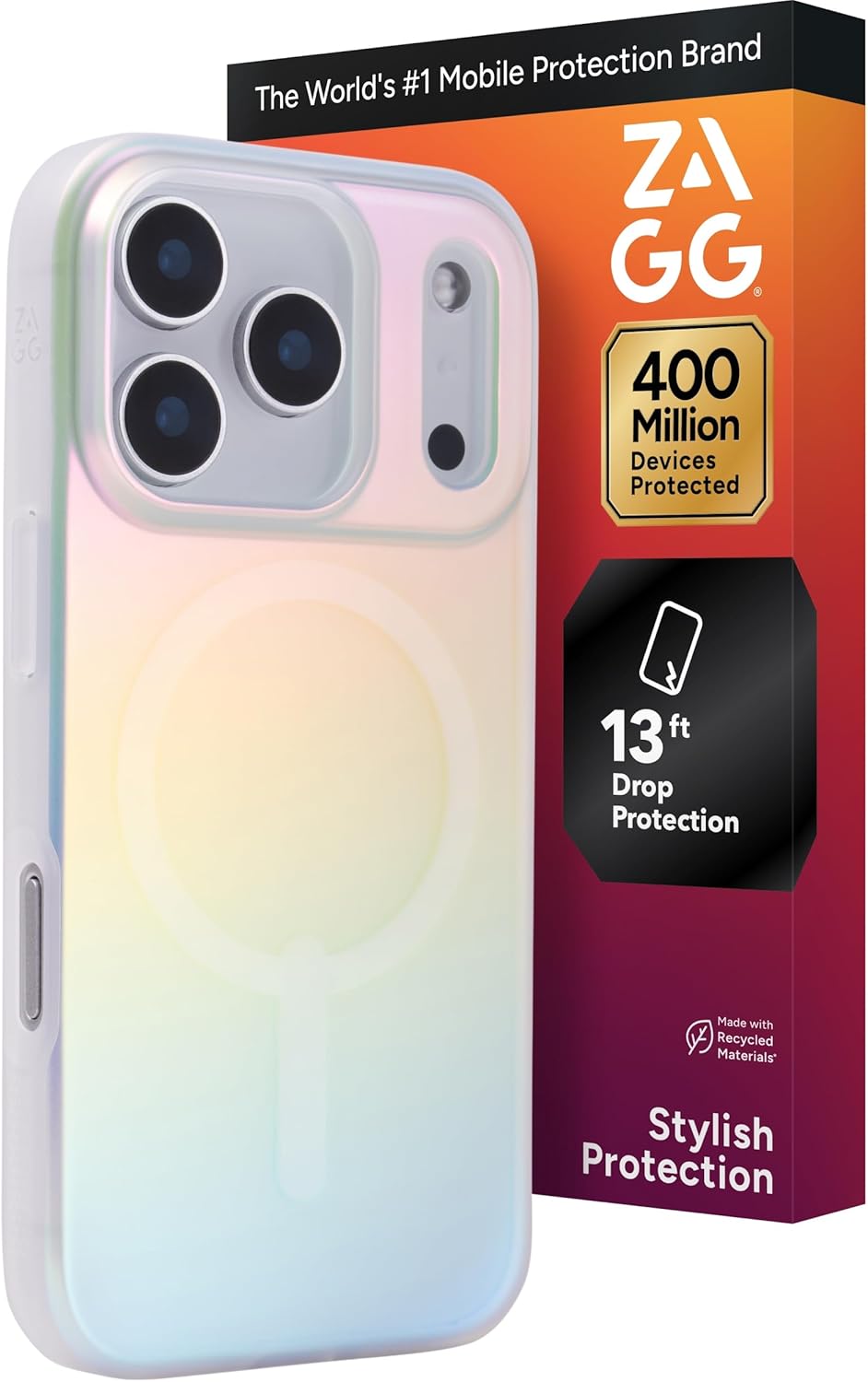 ZAGG Milan Snap Case for iPhone 17 Pro - Iridescent, Graphene Strengthened Phone Case with Drop Protection (13ft/4m), Textured Edges & Sparkle Design, MagSafe Charging Compatible