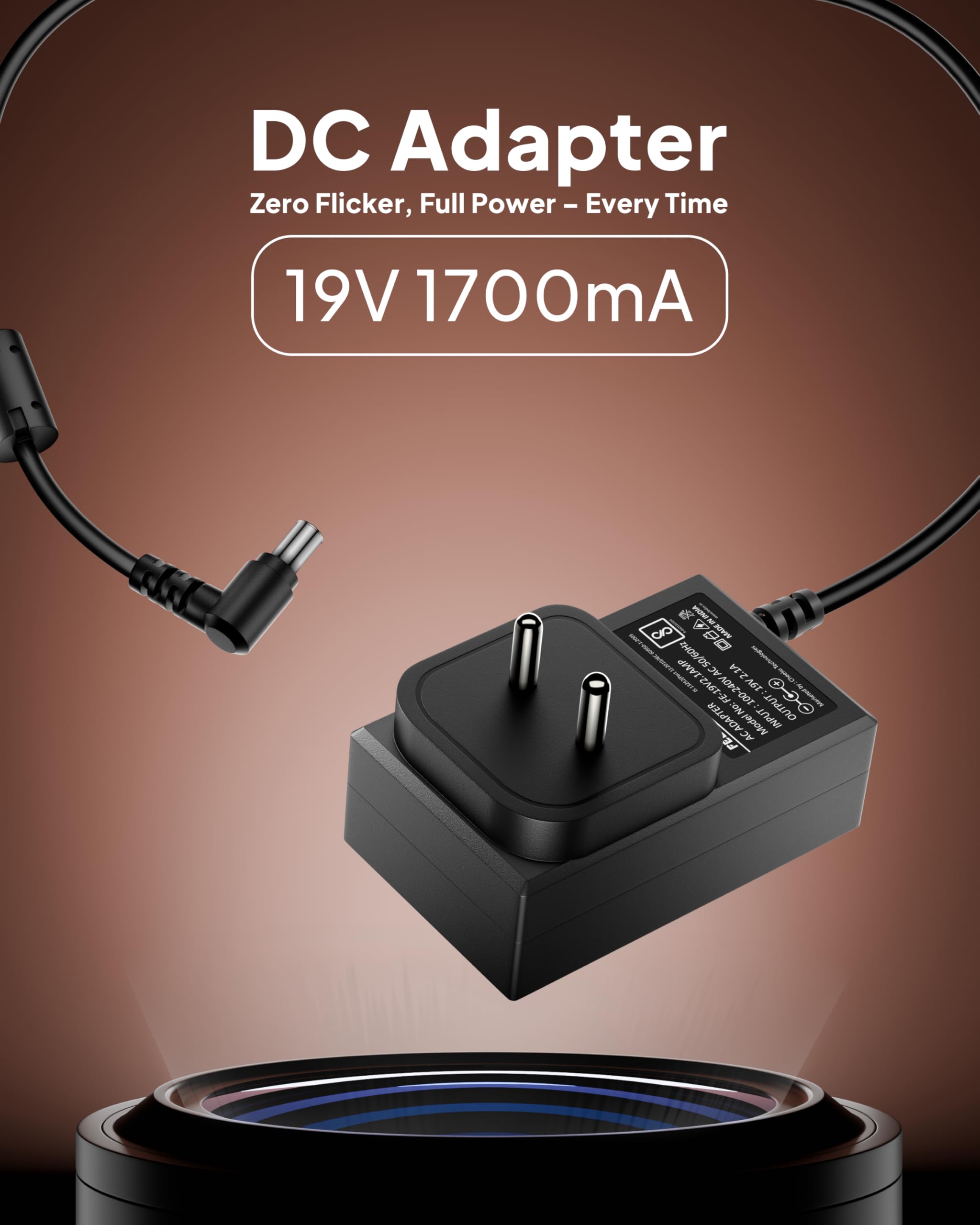FEDUS BIS Certified 19V 1.7Amp Adapter for LG Monitor, Power Supply Cord of HDTV, LCD LED Monitors,TV Compatible for 19” 20” 21.5” 24” 27” 29” 32Inch TV Monitor, Input: 220V-50Hz 50mA Output 19V/1.7A — Amazon image 2