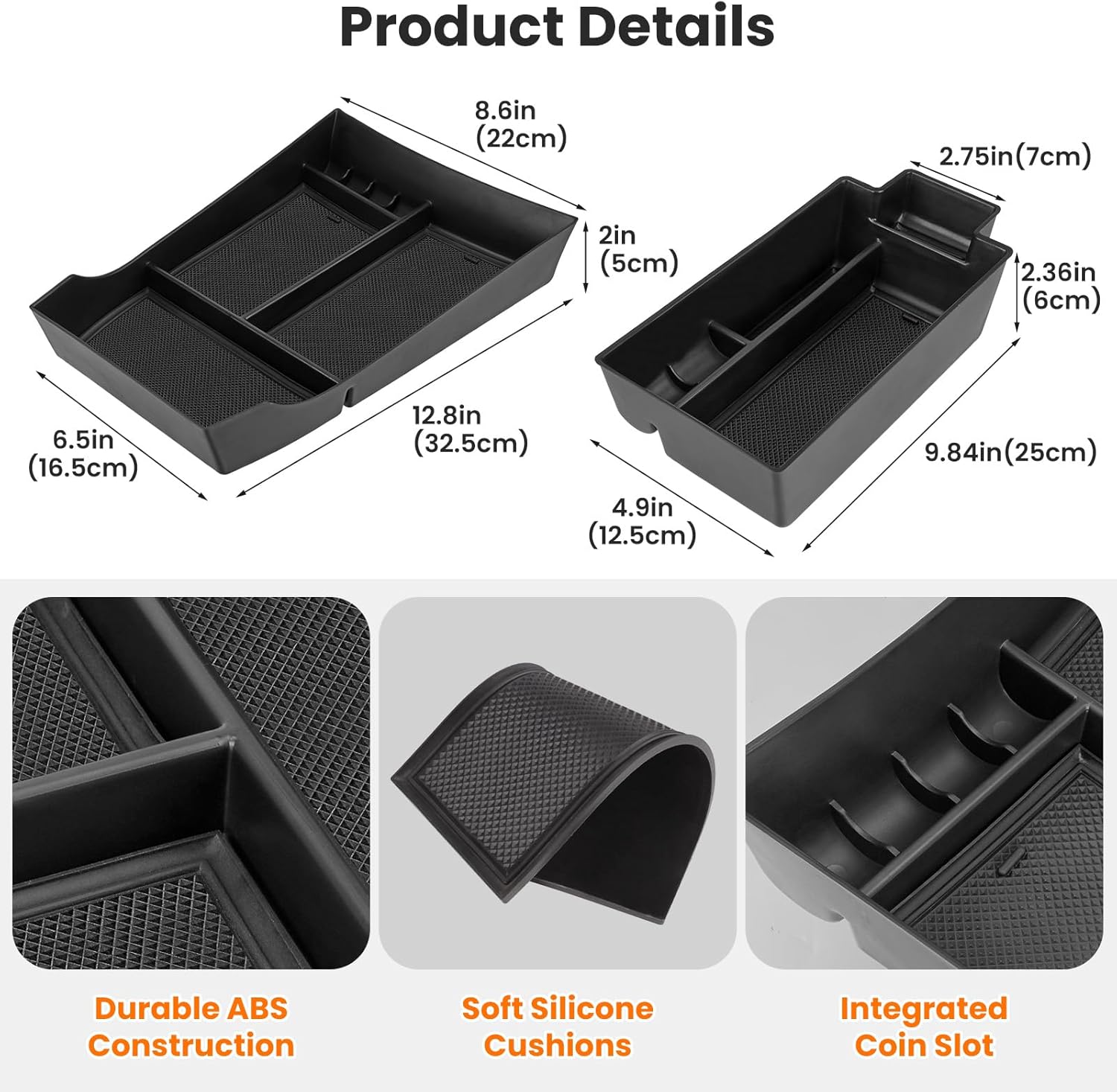 2Pcs Center Console Organizer compatible with Nissan Rogue 2021-2026, Armrest Insert Secondary Tray Lower Console Storage Box, Rogue Interior Accessories, Black ABS Plastic