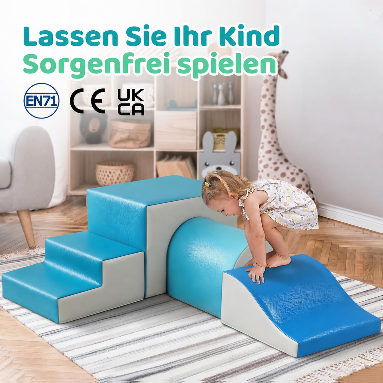 GeerWest Schaumstoff Bausteine Kinder Klettern: 4 PU-Leder Indoor Softbausteine Spielbausteine - Weiche Bausteine Baby Montessori Kletterspielzeug mit Ellipsenbogen