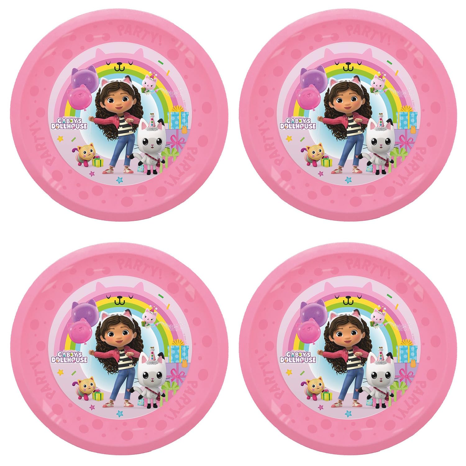 Procos - Gabby's Dollhouse Plastic Plates 4 Pack Reusable Party Tableware for Birthday or Theme Party