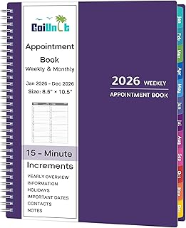 2026 Appointment Book - January - December 2026, Appointment Planner with Weekly & Monthly Spread, 8.5'' x 10.5'', Large, 15 Minute Increments, 2026 Daily Planner with Pockets, Tabs, Flexible Cover