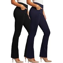 Conceited 2-Pack Stretch Slacks for Women - Wear to Work - Bootcut Dress Pants with Pockets - Black, Navy - Large