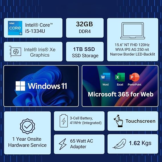 Dell Inspiron 15.6 FHD Touchscreen Laptop, 13th Gen Intel Core i5 (Beat i7-1250U), 16GB RAM, 1TB Storage (512GB PCIe SSD + 512GB External), Win 11 with Office 365 for Web, USB-C, Long Battery Life