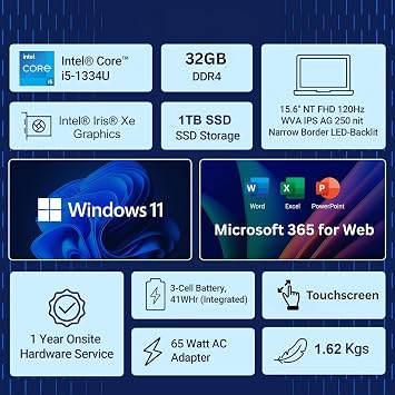 Dell Inspiron 15.6 FHD Touchscreen Laptop, 13th Gen Intel Core i5 (Beat i7-1250U), 16GB RAM, 1TB Storage (512GB PCIe SSD + 512GB External), Win 11 with Office 365 for Web, USB-C, Long Battery Life