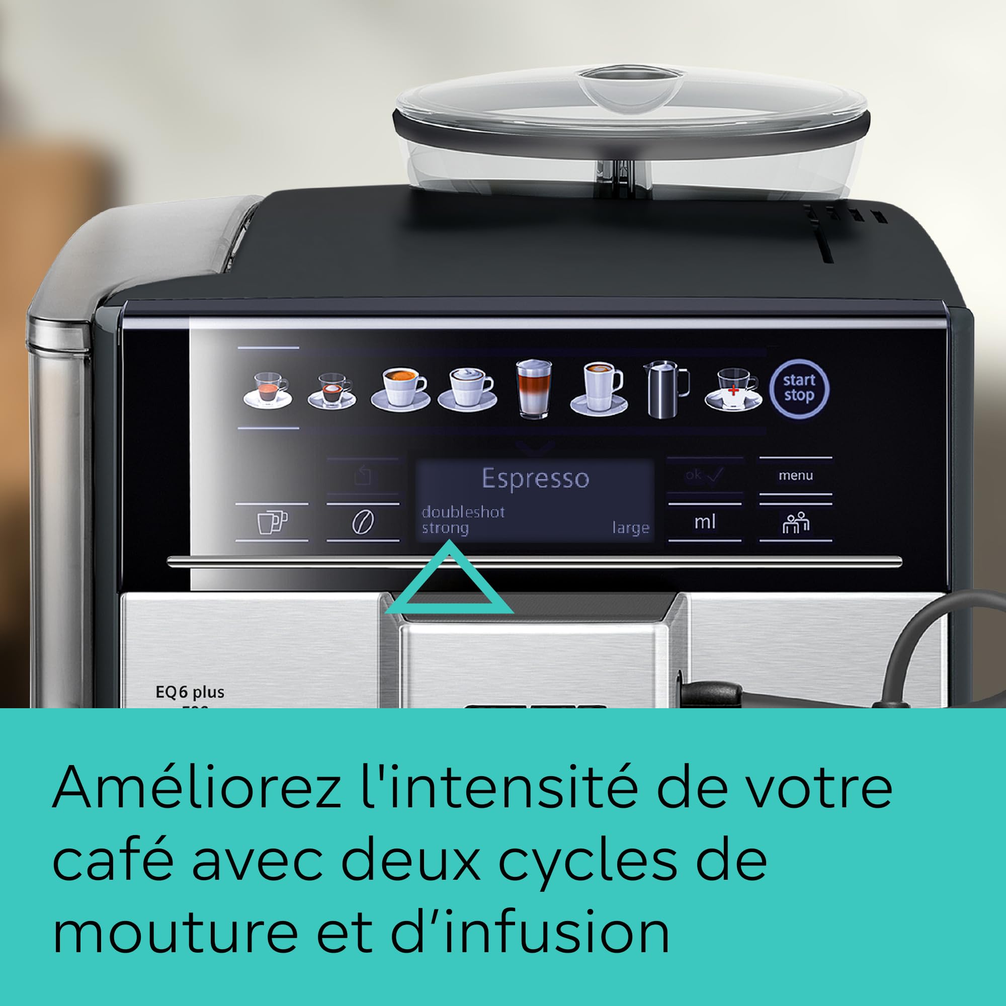 Siemens, machine à café automatique, système de lait, 12 boissons, nettoyage automatique du système de lait, broyeur en céramique, large écran tactile, EQ6 plus s500, TE655203RW