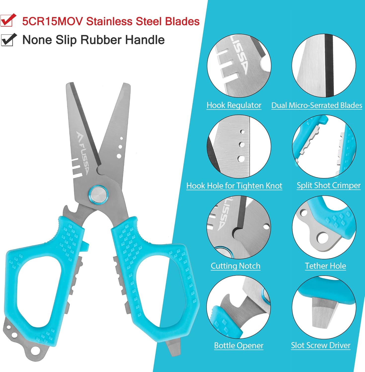 FLISSA 8 Inch Aluminum Fishing Pliers & FLISSA 4PC Fishing Tool Kit