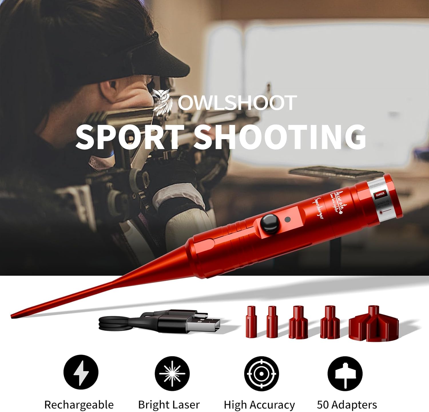 Rechargeable Bore Sight Laser Kit: Green/Red Laser Boresighter with 50 Adapters Fit for All Gun(0.17 to 12GA) - Multiple Caliber Quick Zeroing for Rifle Pistol - Shooter Essential