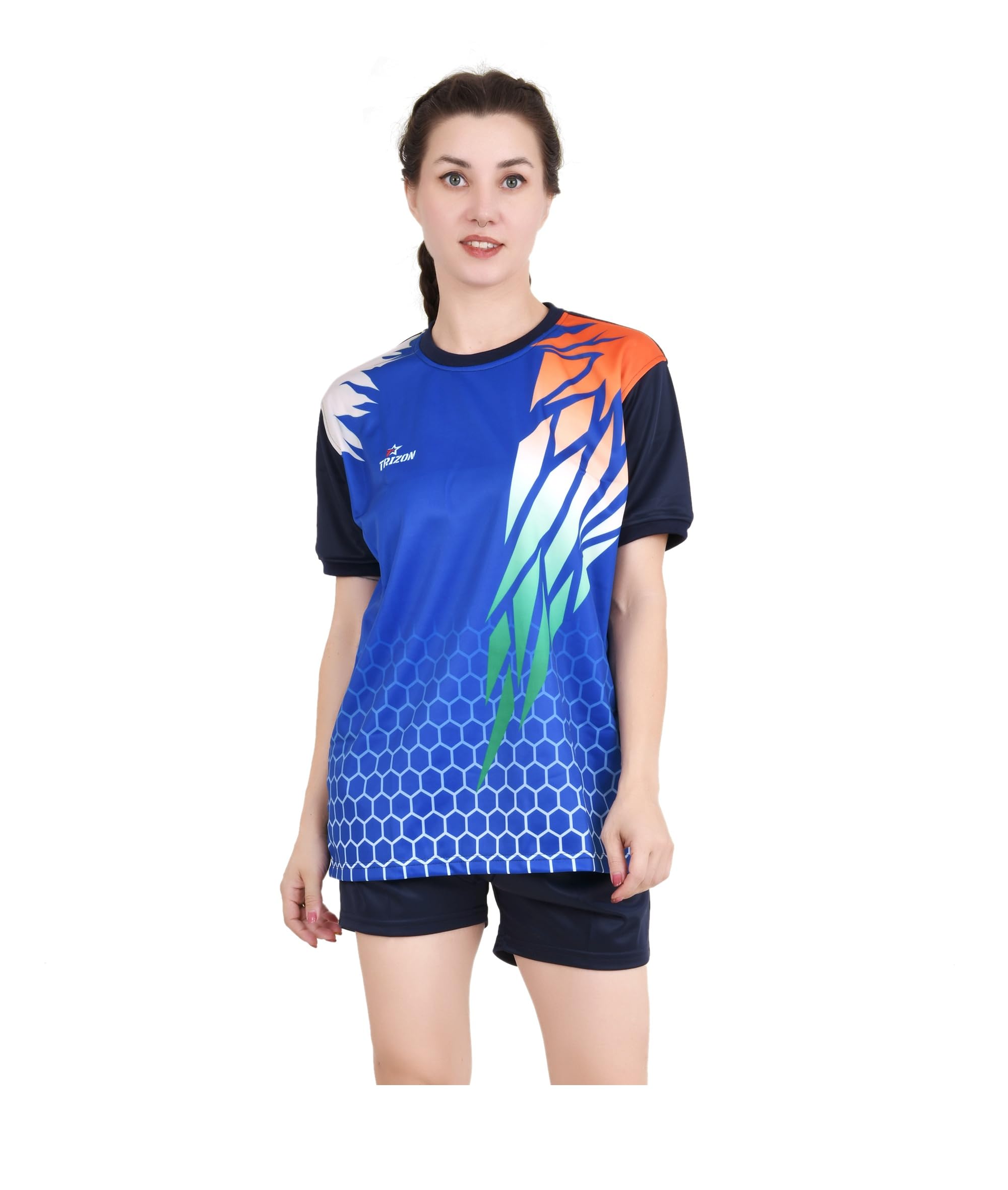 trizon Women's Round Neck Half Sleeves Gym Sports T-Shirt with Short | Kabaddi Kit | Kabaddi Jersey | Kabbadi Dress | Gym Tshirt | Yoga Tshirt | Sports T-Shirt for Women & Girls-picture-31