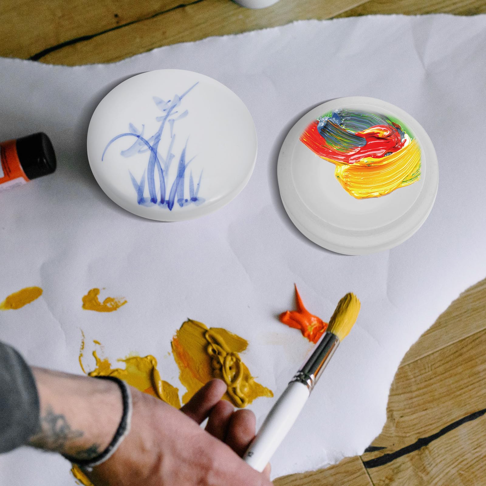DECHOUS Keramik Mischpalette Satz mit 5 Schichten und Deckel Weißes Malbrett für Acrylfarben und Pigmente Leicht zu Reinigen für Selbstgemacht Malprojekte und Anfänger