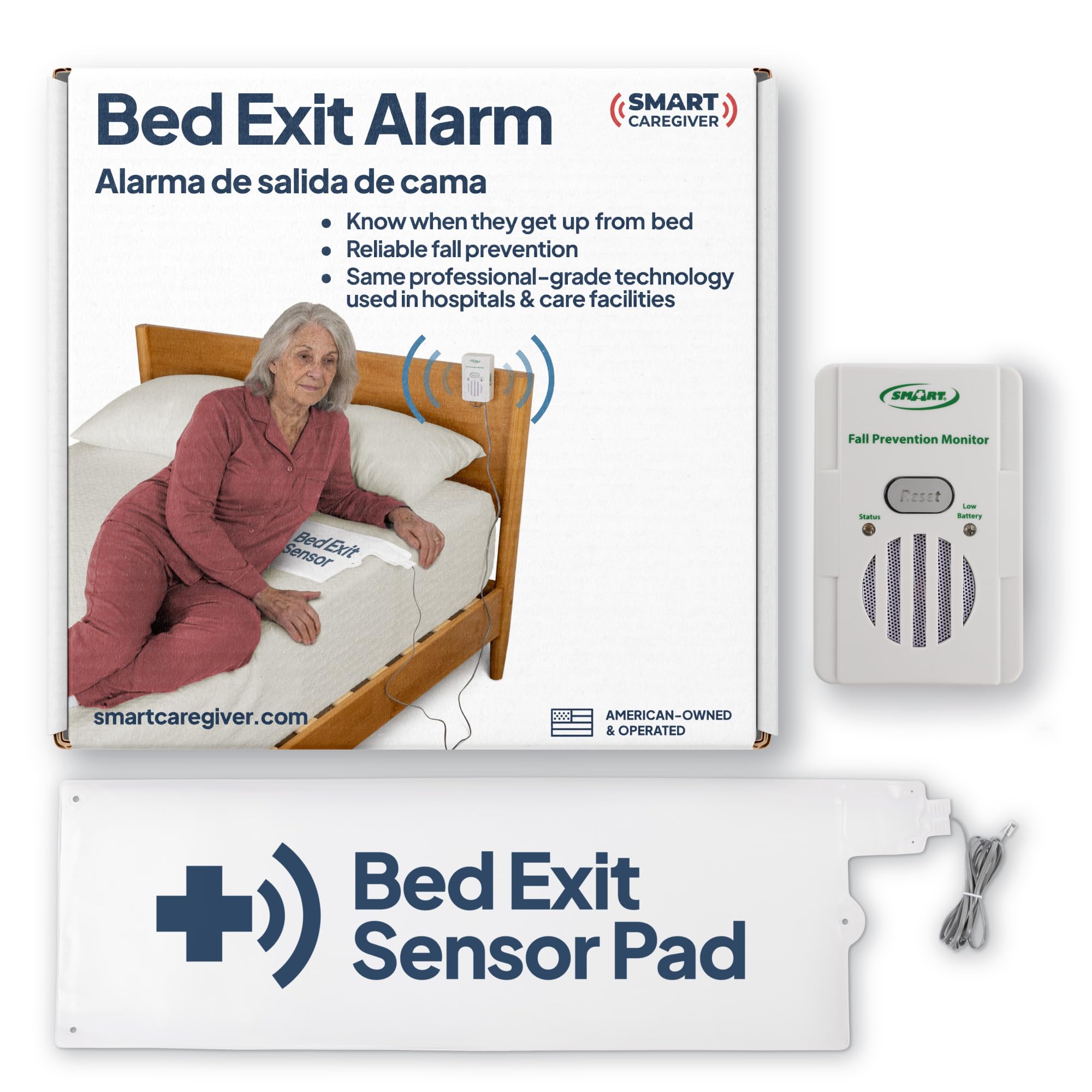 Smart Caregiver Bed Alarm for Elderly Adults – Fall Prevention System with 10"x30" Weight-Sensing Bed Pad – Automatically Alerts Caregiver When They Get Up