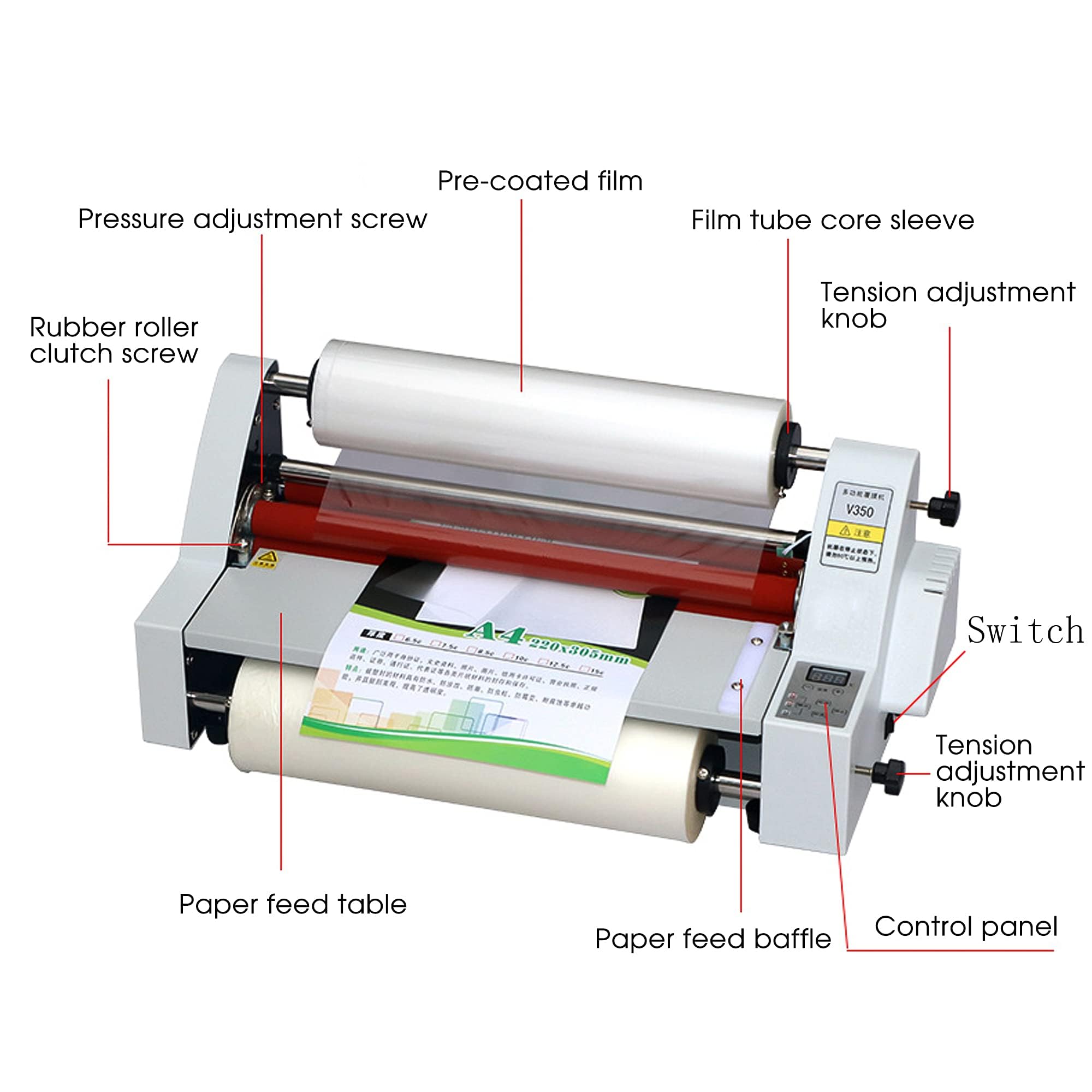Laminator Rolkowy Na Gorąco Na Zimno, Laminator Rolkowy 17-calowy, Jednostronna I Dwustronna Maszyna Do Laminowania Termicznego, Szybki 1-minutowy Laminator Papierowy Na Rozgrzewkę Do Użyt(Size:300mm)
