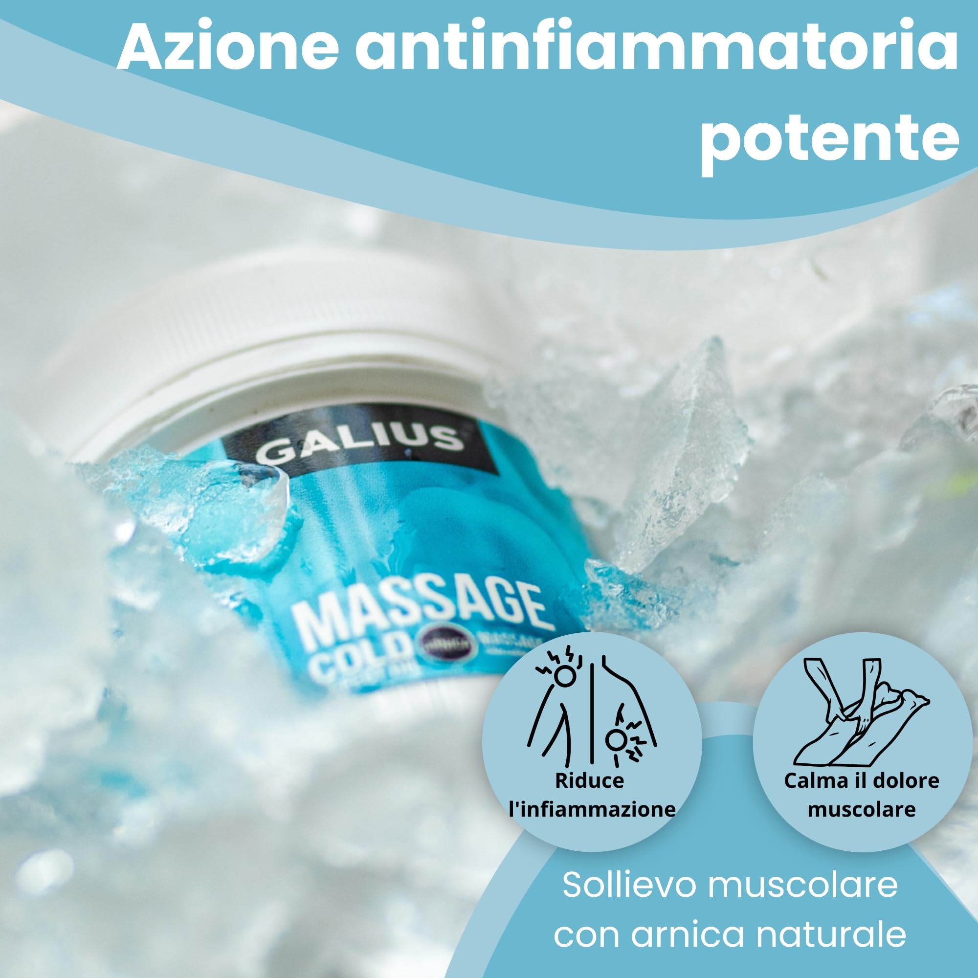 Galius - Olio Essenziale Solido Effetto Freddo - Oli Essenziali per Professionisti del Massaggio e Atleti - Olio Corporeo con Arnica - Allevia Stress e Tensioni Muscolari - Aroma Rinfrescante 1000ml