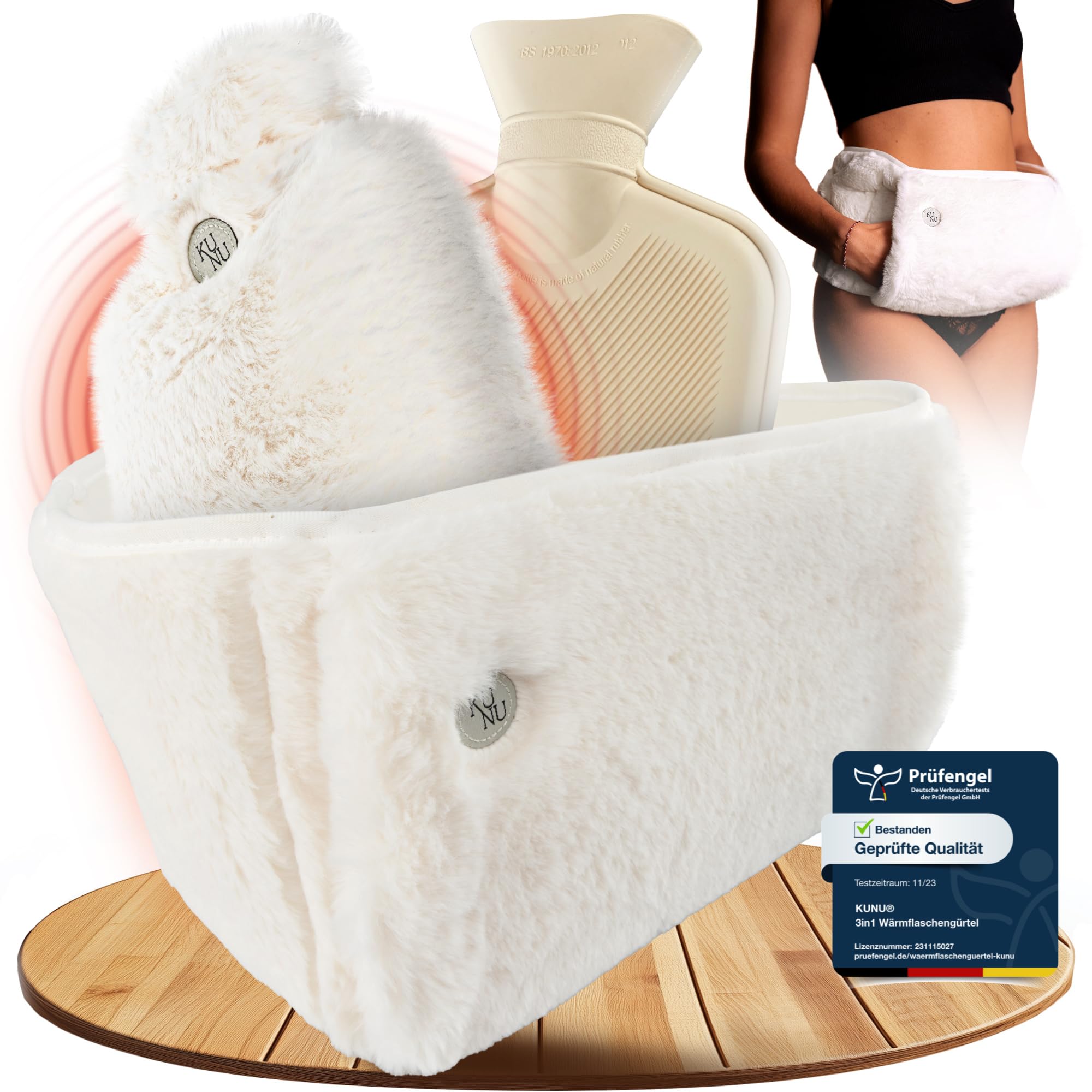 KUNU® original Wärmflaschengürtel - Premium Wärmflasche Lang mit Gürtel zum umbinden - 130cm Perioden Wärmegürtel - Plüsch Wärmflasche mit Bezug - Wärmflasche Gürtel mit Geschenkverpackung