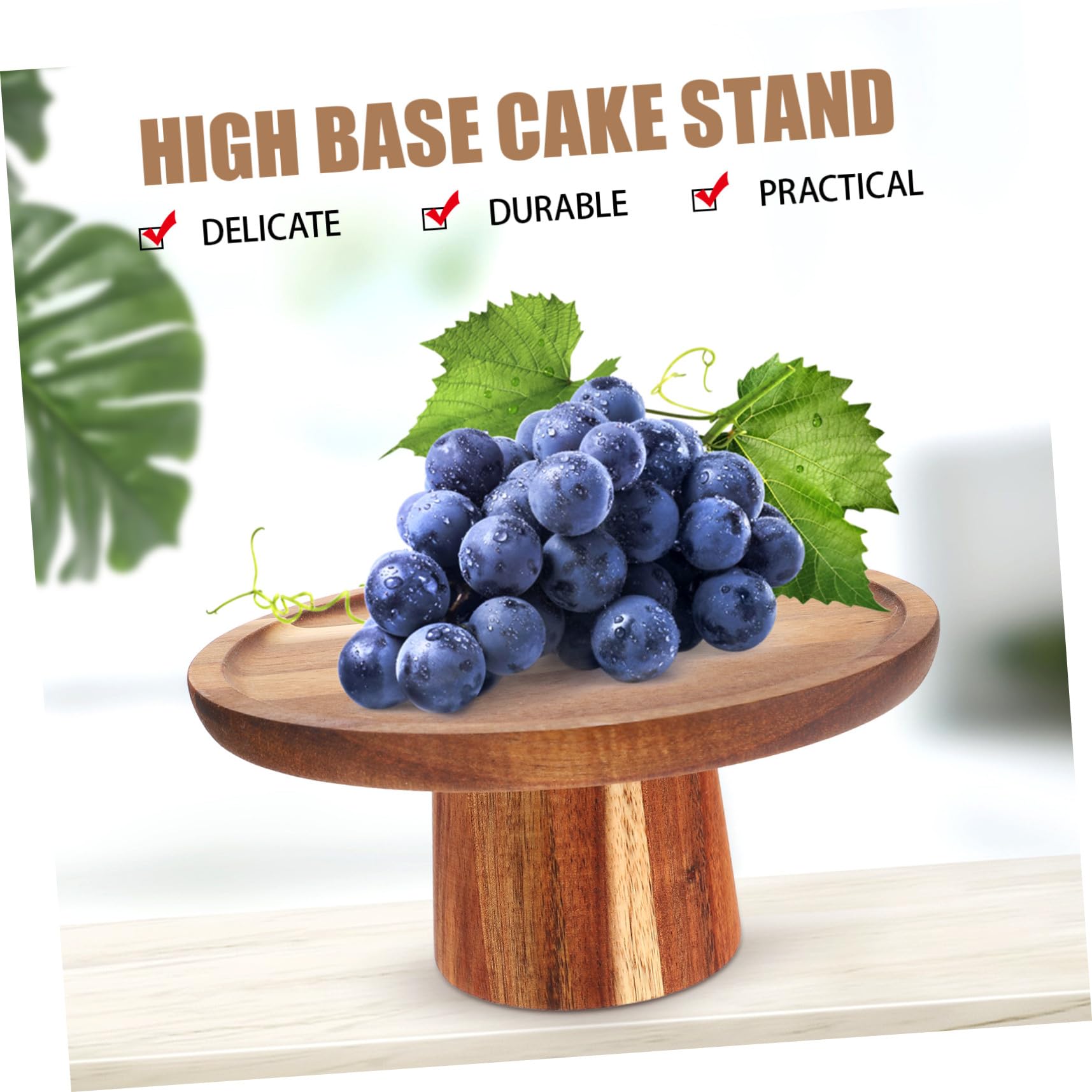 Yardwe Soporte para Pasteles de Base Alta de Madera de Acacia 20 Cm, Bandeja para Tartas y Postres para Fiestas y Hogar, Porta Cupcakes y Exhibidor Decorativo para Mesas Dulces