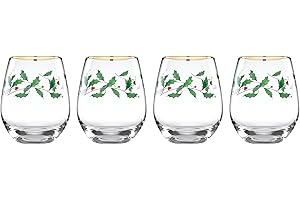 Lenox Holiday 4-Piece Christmas Wine Glasses Stemless Design