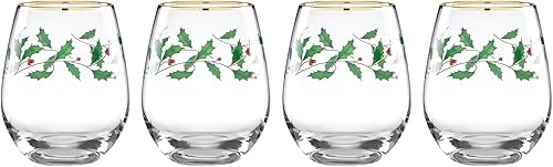 Vista 8 de Lenox Vasos altos con diseño navideño, Juego de 4 vasos para bebidas frías, Transparente Multi