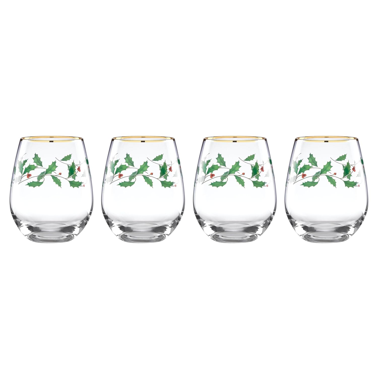 Lenox 888202 Holiday 4-Piece Stemless Wine Glasses Christmas Drinkware Set Hosting