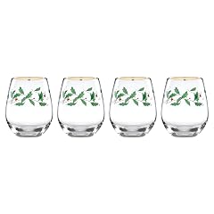 Lenox 888202 Holiday 4-Piece Stemless Wine Glasses Christmas Drinkware Set Hosting
