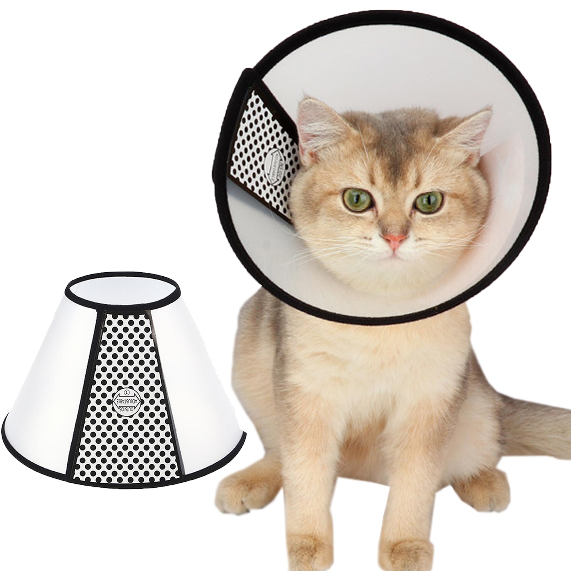 SUQ Collarín para Mascotas, Collar Isabelino Plástico Protector Anti-Mordida Collar Práctico, Cono Mascotas Ajustable Collar de Recuperación para Tamaño Pequeño para Gatos y Cachorro((42-46cm)