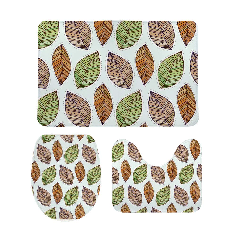 Tapis de salle de bain lavables et absorbants lot de 3 antidérapants feuilles