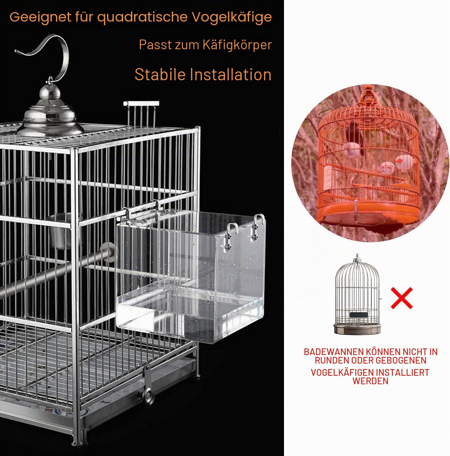 GURECOD hängende Vogelbadewanne Würfel Vogelbadewanne Badebox Schüssel Käfigzubehör kleine Vögel Kanarienvögel Lerchen Papageien Kakadus Unzertrennliche Papageien Bad (16x16x16cm)
