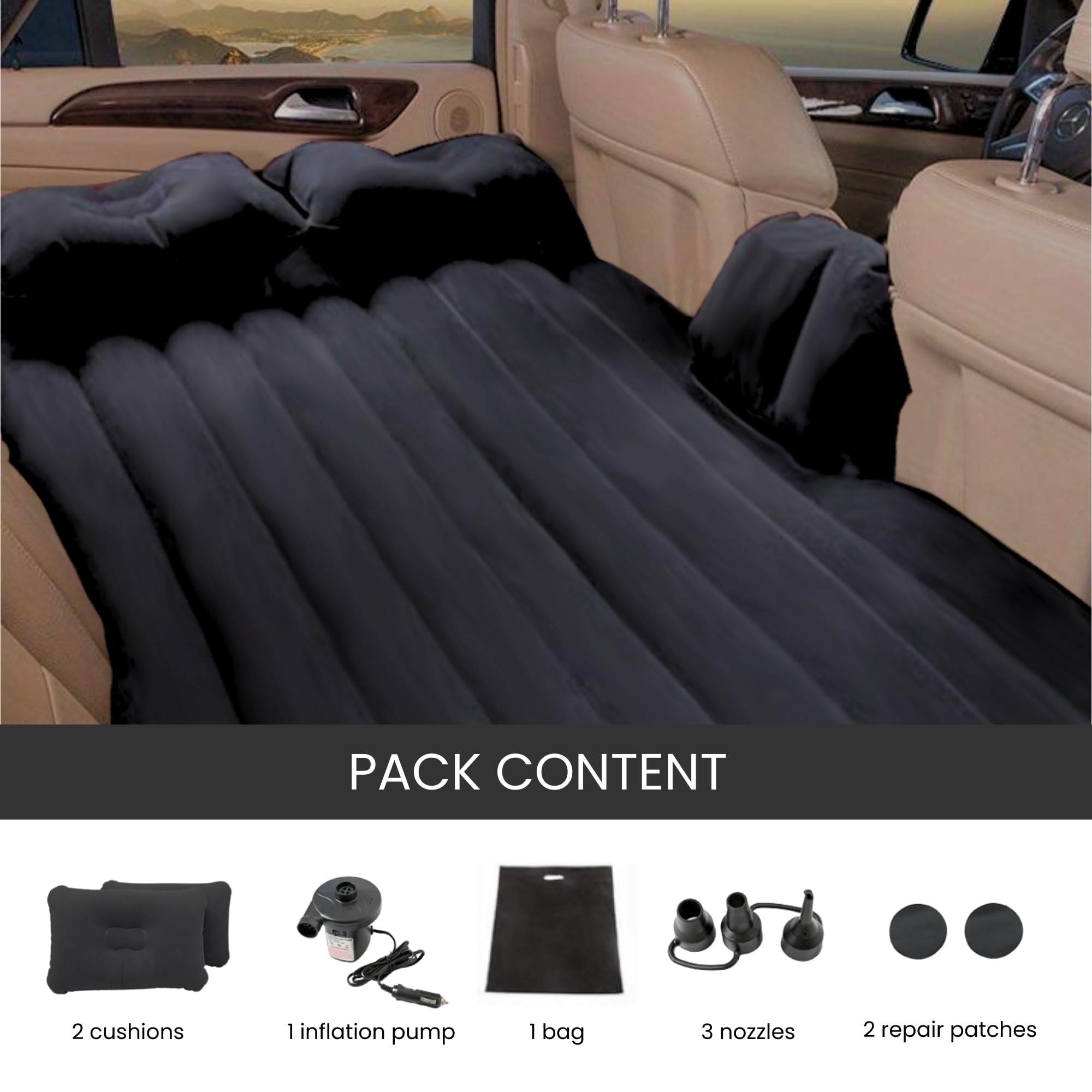 MAGIC SELECT Materasso Gonfiabile per Auto. Letto Pieghevole Portatile e Multifunzionale per Sedile Posteriore con Pompa ad Aria + 2 Cuscini. Divano ad Aria con Gonfiatore per Viaggi e Campeggio.