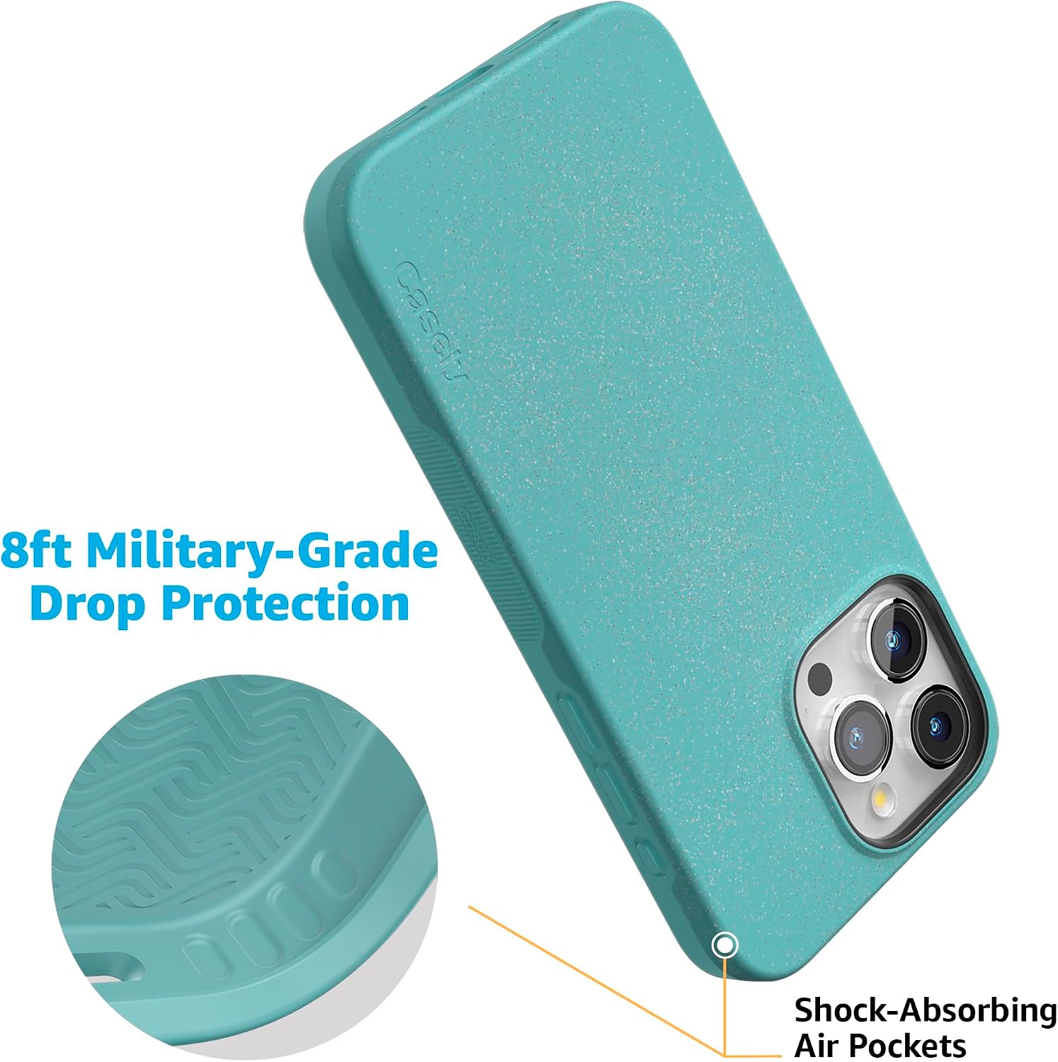 Casely iPhone 15 Pro Max Case | Aquamarine | Ocean Blue Shimmer | Bold Protective Design | Compatible with MagSafe