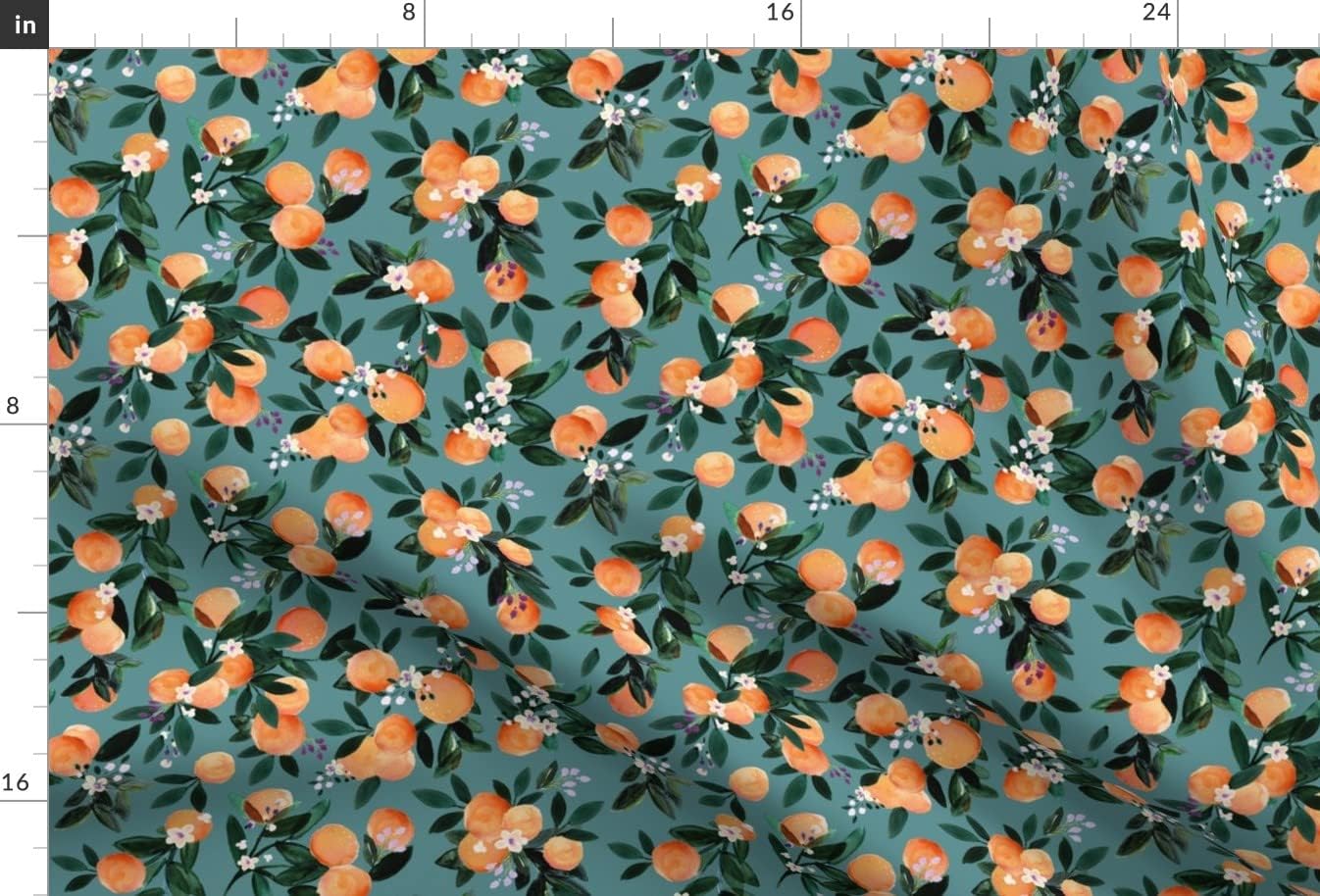Spoonflower Fabric - Oranges Orange Peach Peaches Teal Fruit Citrus Summer Blue Green Printed on Minky Fabric by The Yard - Sewing Baby Blankets Quilt Backing Plush