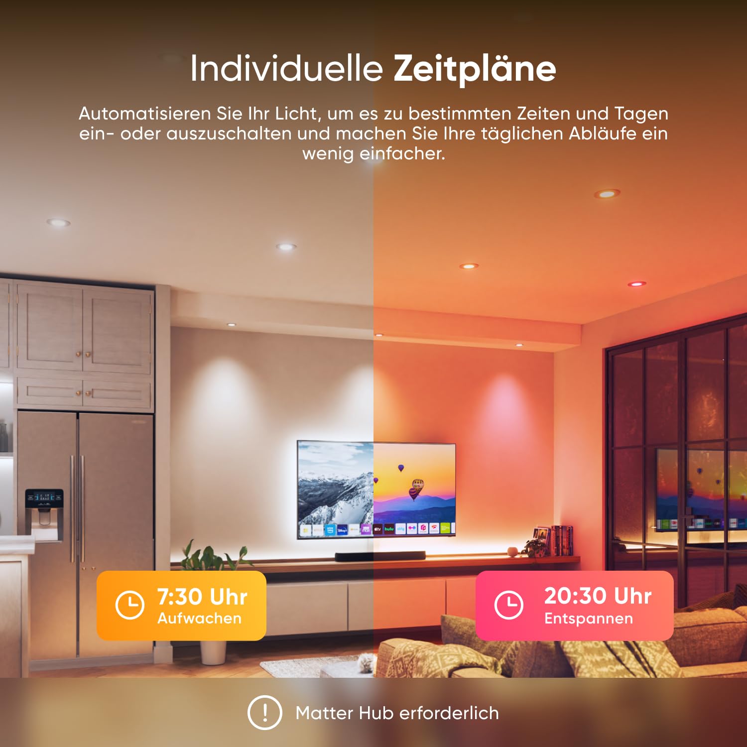 Nanoleaf Matter Einbaustrahler RGBCW LED Lampen, 4 Smarte & Dimmbar Glühbirnen, 550 Lumen, 75-85 mm Ausschnitt, WLAN Bluetooth App/Sprachsteuerung (Funktioniert mit Alexa, Apple), Wohnzimmer Deko