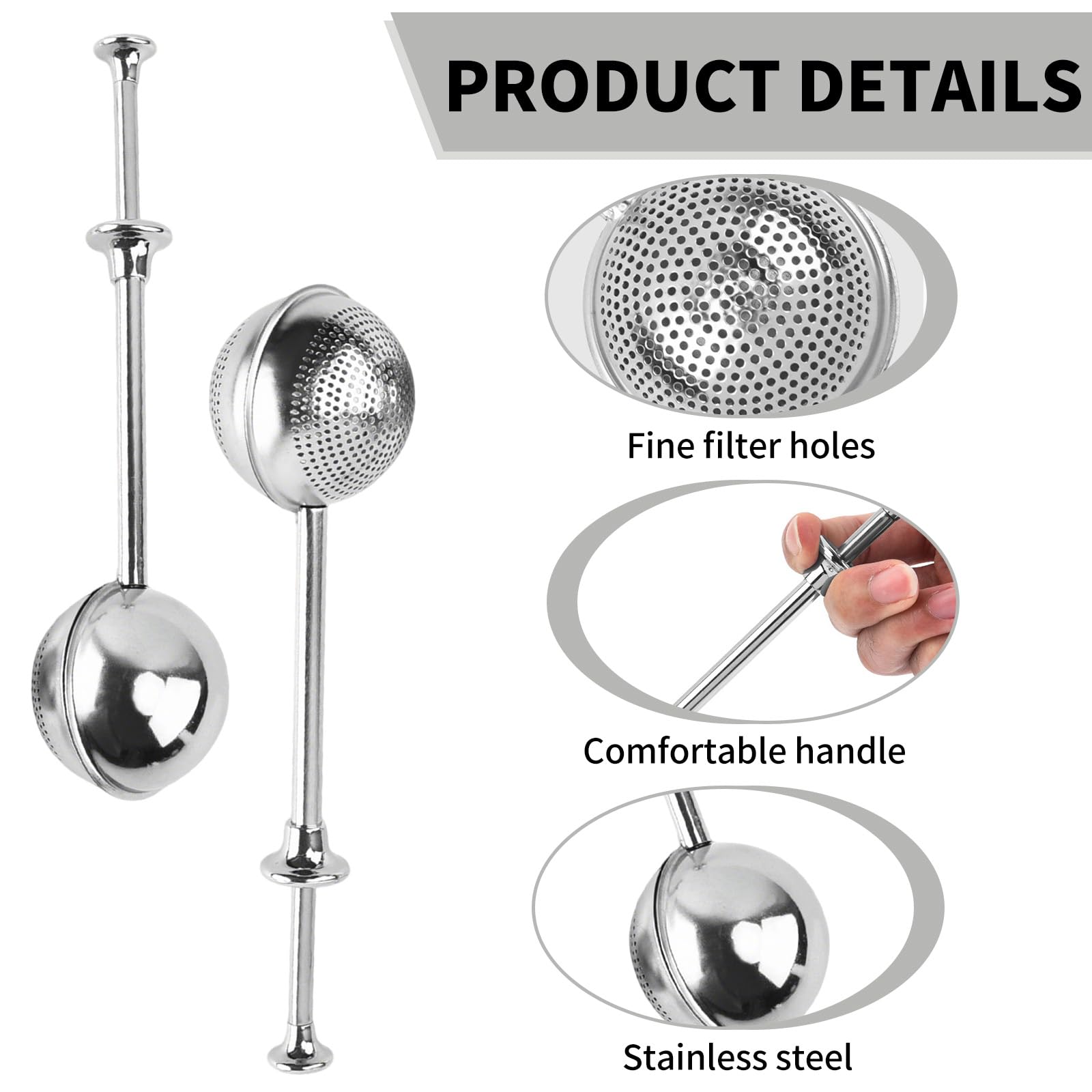 2 Piezas Infusor de Te Bola, Colador de Té Esférico, Bola de Té de Mango Largo, Resistente y Duradero, Fácil de Limpiar, Mejora la Experiencia de Preparar Té, Apto para Té a Granel, Especias