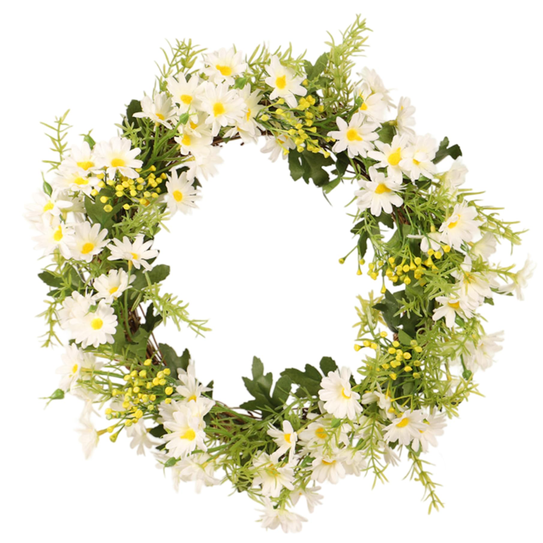 Faroby Front Door Wreath, 14" Artificial Silk Daisy Wreath with Green Leaves, for Front Door, Floral for Decorations