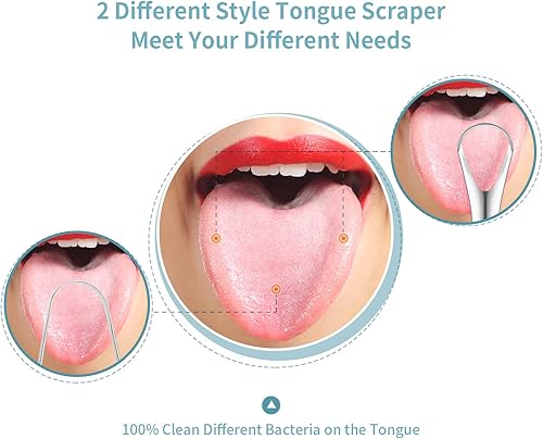 Miniatura 3 de 4 raspadores de lengua reducen el mal aliento para adultos y niños de acero inoxidable de metal para lengua limpiadores orales reutilizables limpias