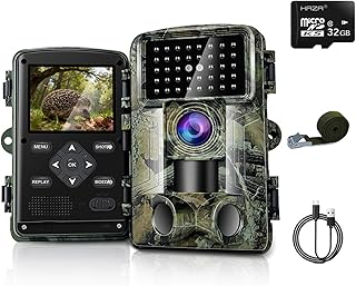 HAZA Caméra de Chasse,58MP HD Caméra Chasse Vision Nocturne No Glow, IP66 Etanche des Animaux détecteur de Mouvement, Moniteur d'observation avec Carte SD 32 Go,Temps de Déclenchement 0,1 s,Minuterie