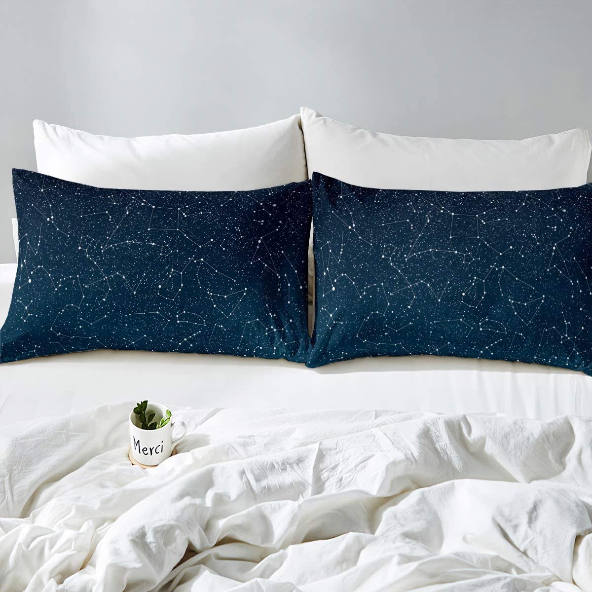 Homemissing Set biancheria da letto con copripiumino e lenzuola con motivo costellazione cielo stellato blu scuro per ragazzi e ragazze - Taglia singola